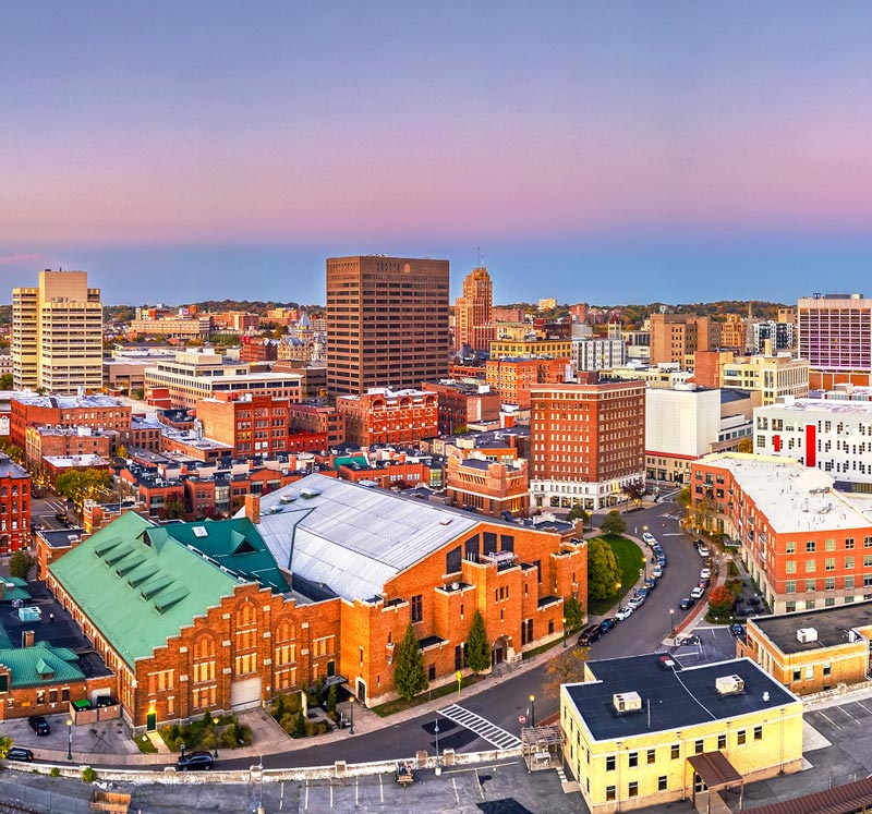 Aerial view of Armory Square in downtown Syracuse, NY